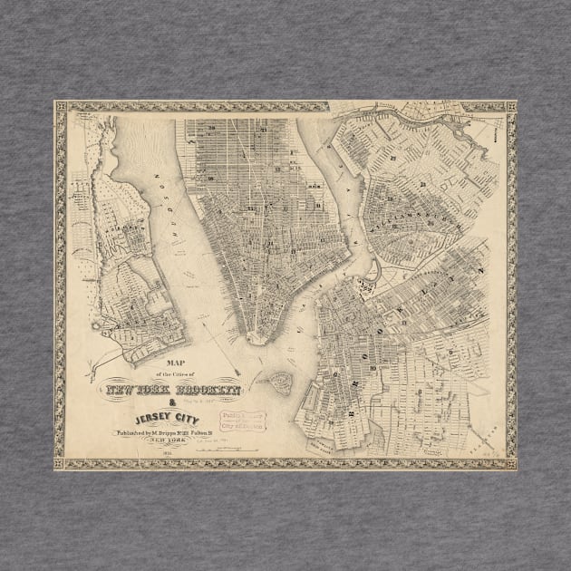 Vintage Map of NYC and Brooklyn (1855) by Bravuramedia